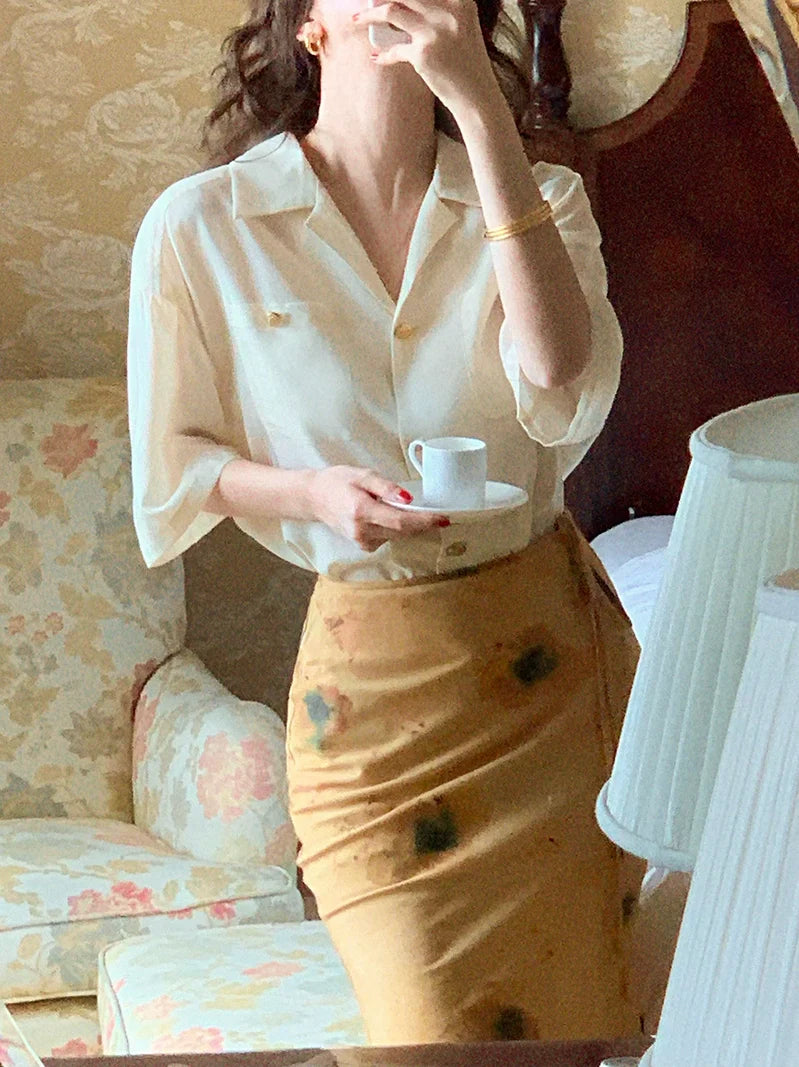 Beige Short Sleeve Button Up Shirt