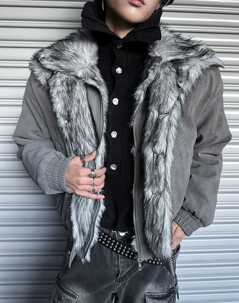 Frostbite V-Line Wolf-Fur Bomber Jacket
