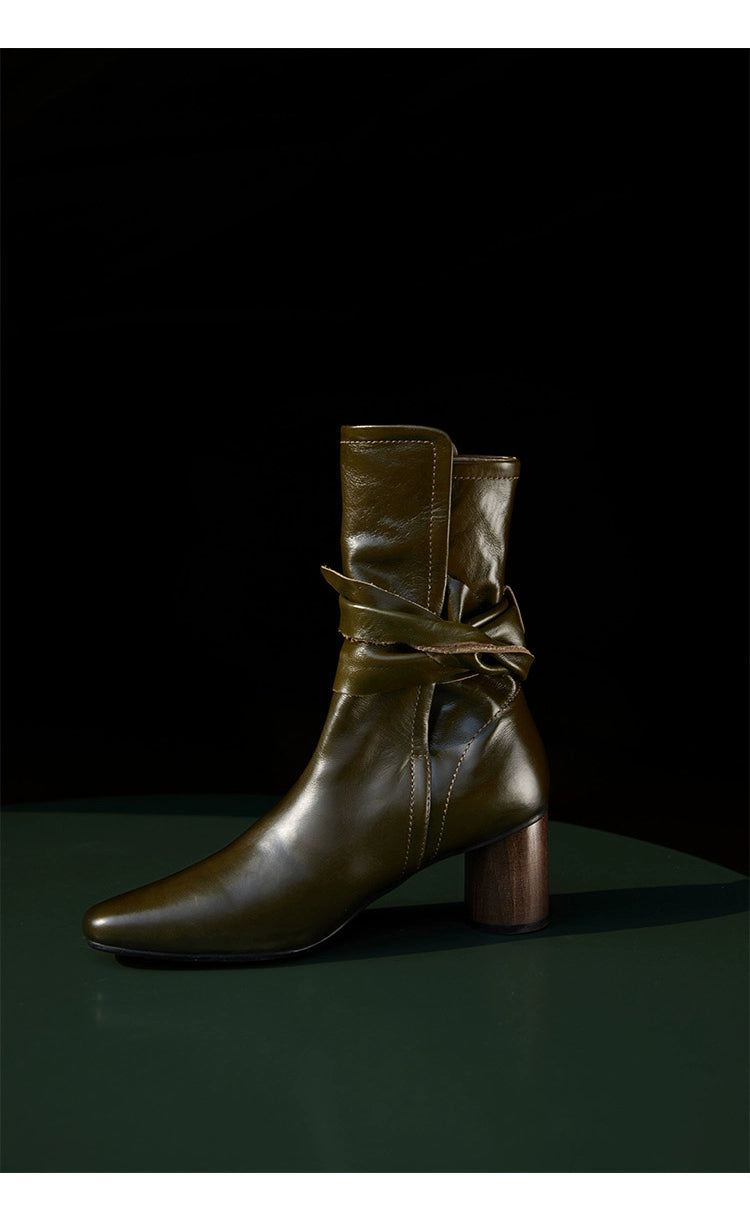 Leather Ankle Boots with Block Heel