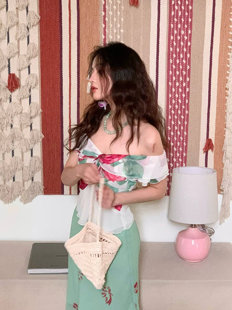 Floral Bow Off-Shoulder Blouse