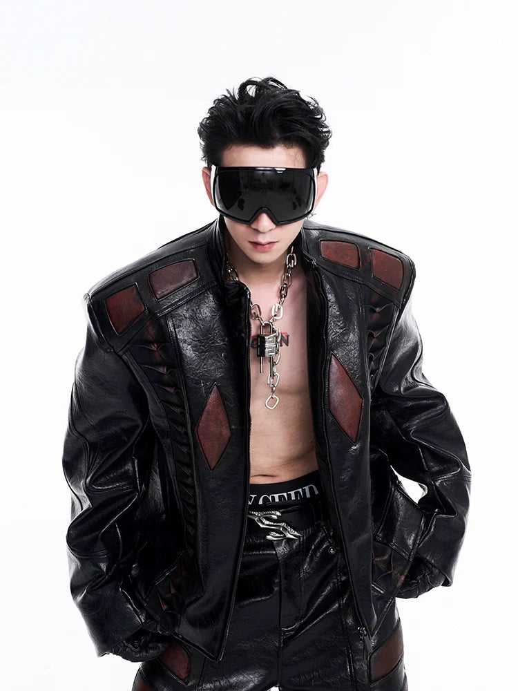 Two-Tone Leather Paneled Jacket and Pants Setup