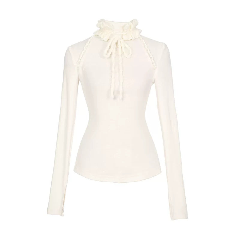 Ivory Fur-Tie Knit Peplum Top