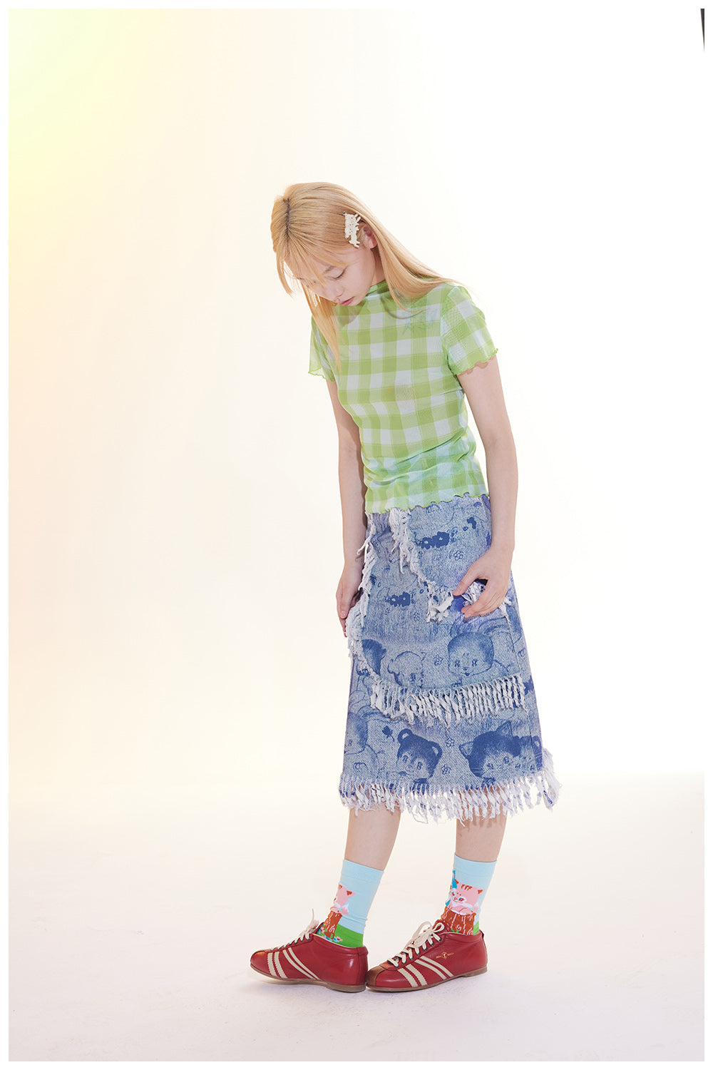 Lettuce Edge Check Print T-shirt