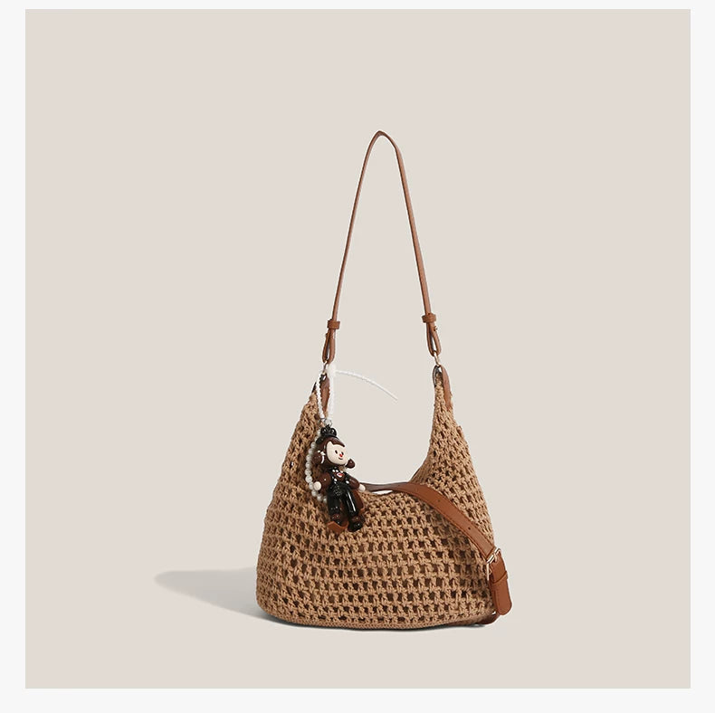 Boho Picnic Doll Woven Hobo Bag