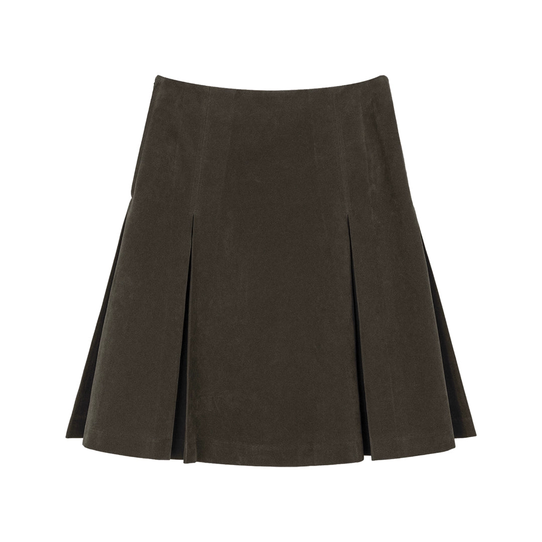 Olive Dune Pleated Mini Skirt