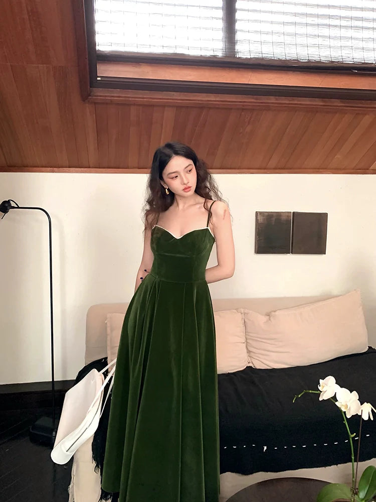 Velvet Spaghetti Strap Maxi Swing Dress