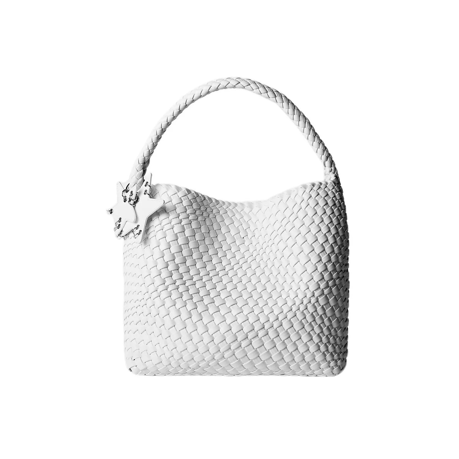 Metallic Woven Star Hobo Tote - Cloud White