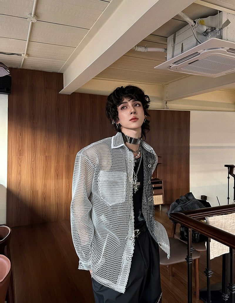 Mesh Button-Up Shirt