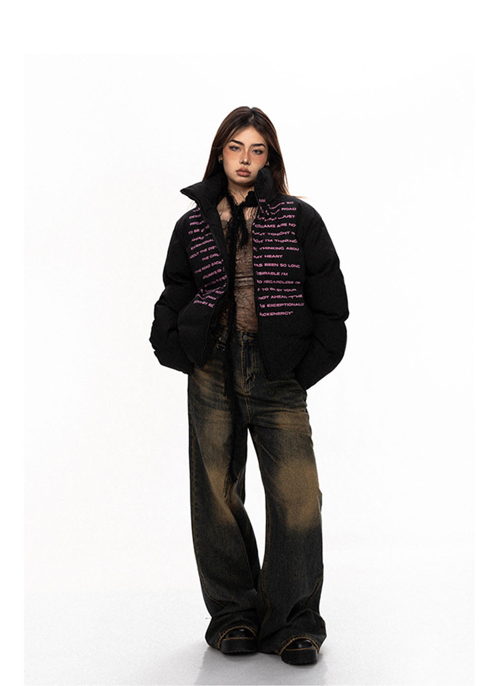 Letter Print Design Heavy Cotton Jacket - chiclara