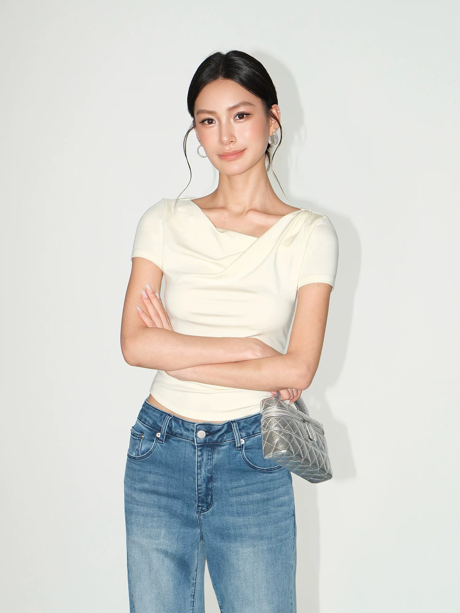 Asymmetric Off Shoulder Ruched Top