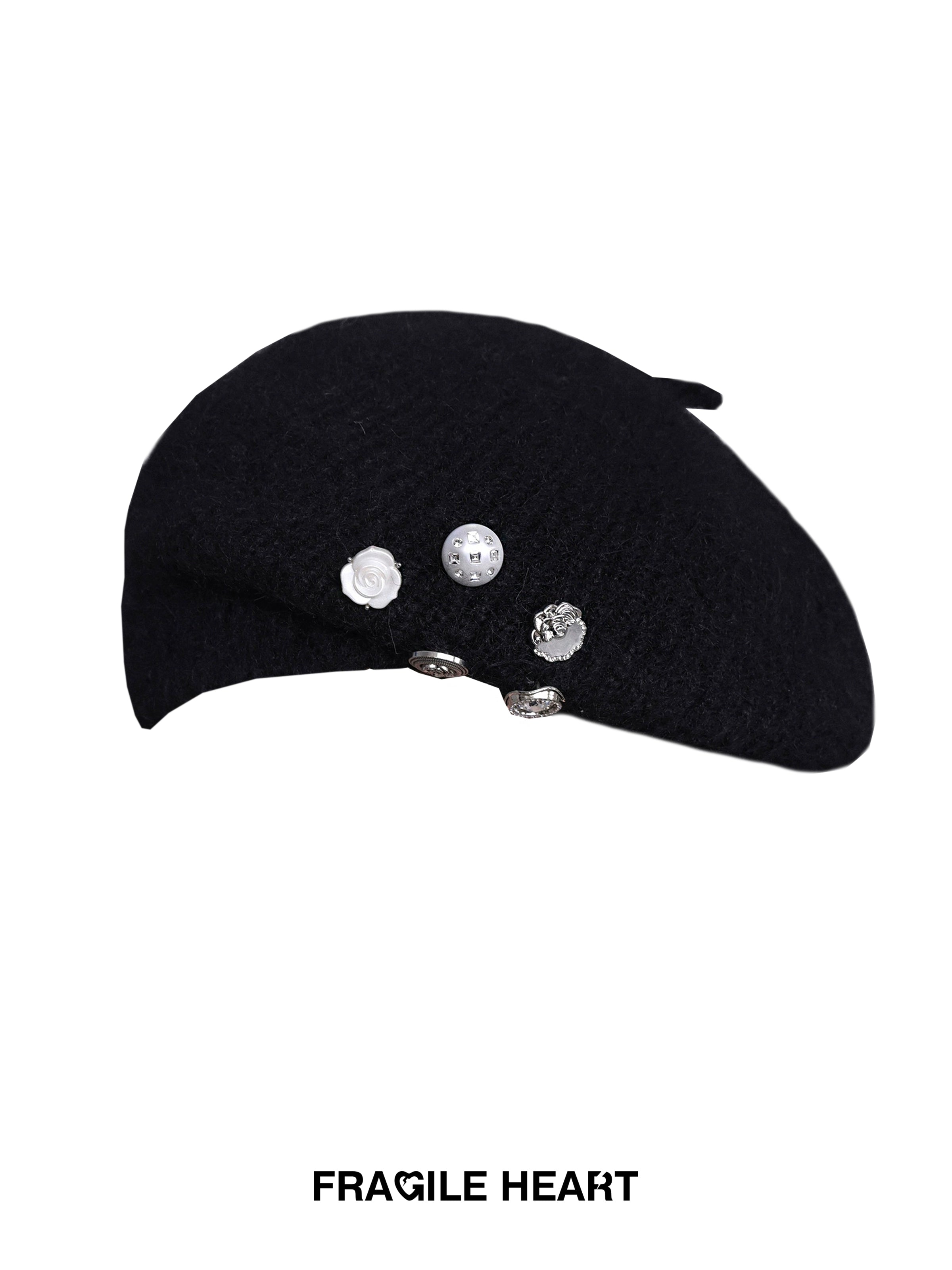 Mohair Button Beret Hat