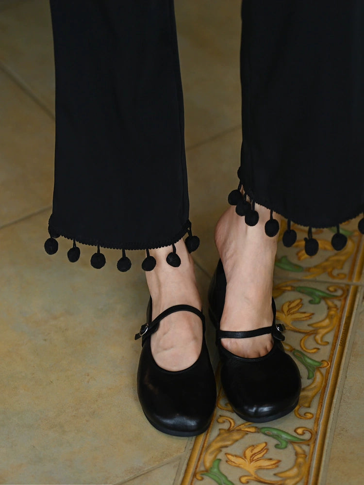 Black Leather Mary Jane Flats