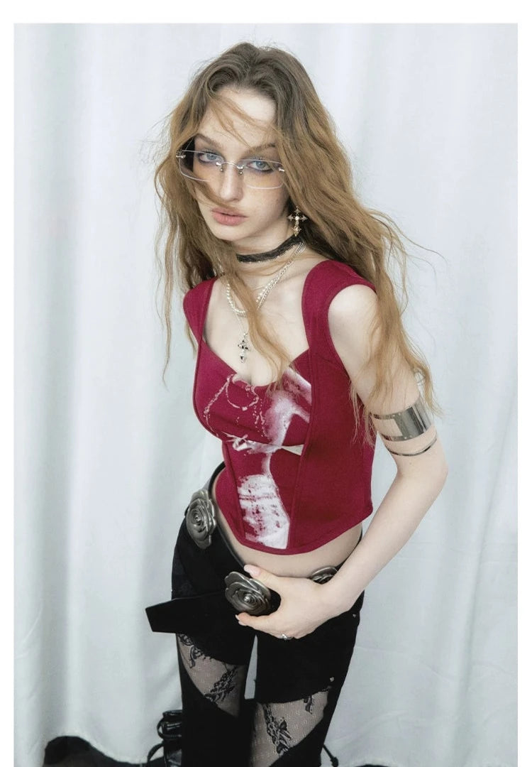 De Akiva Graphic Print Corset Top