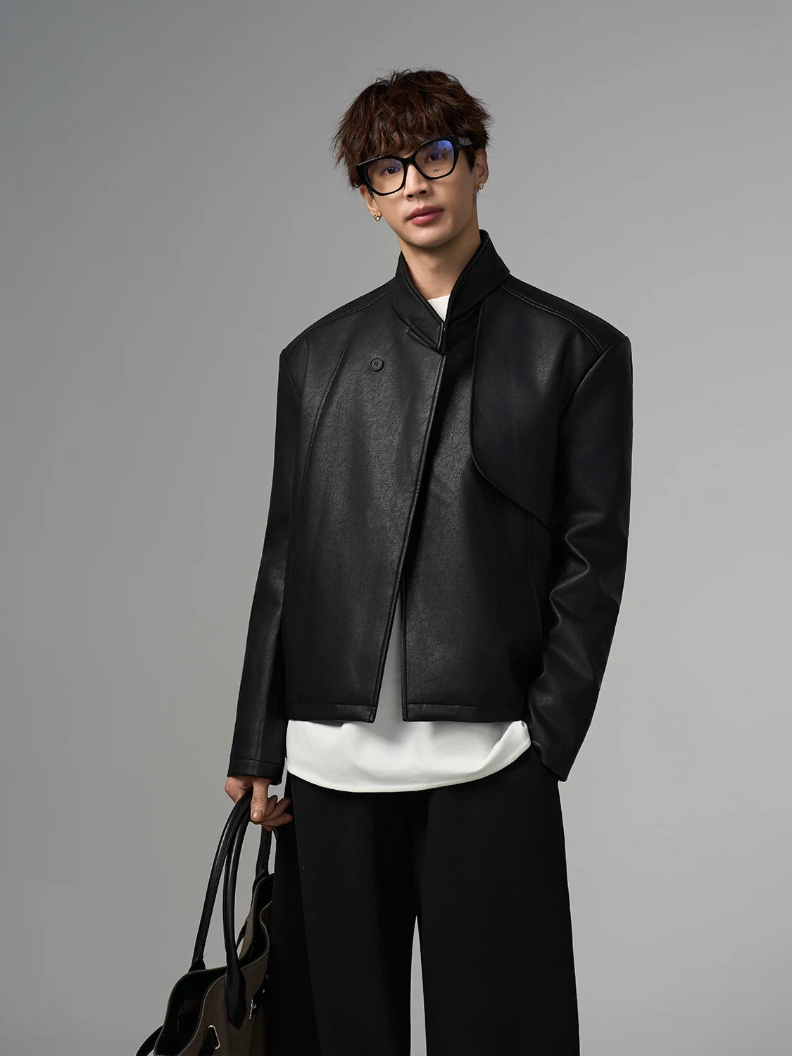 Obsidian Wave Asymmetric Leather Jacket