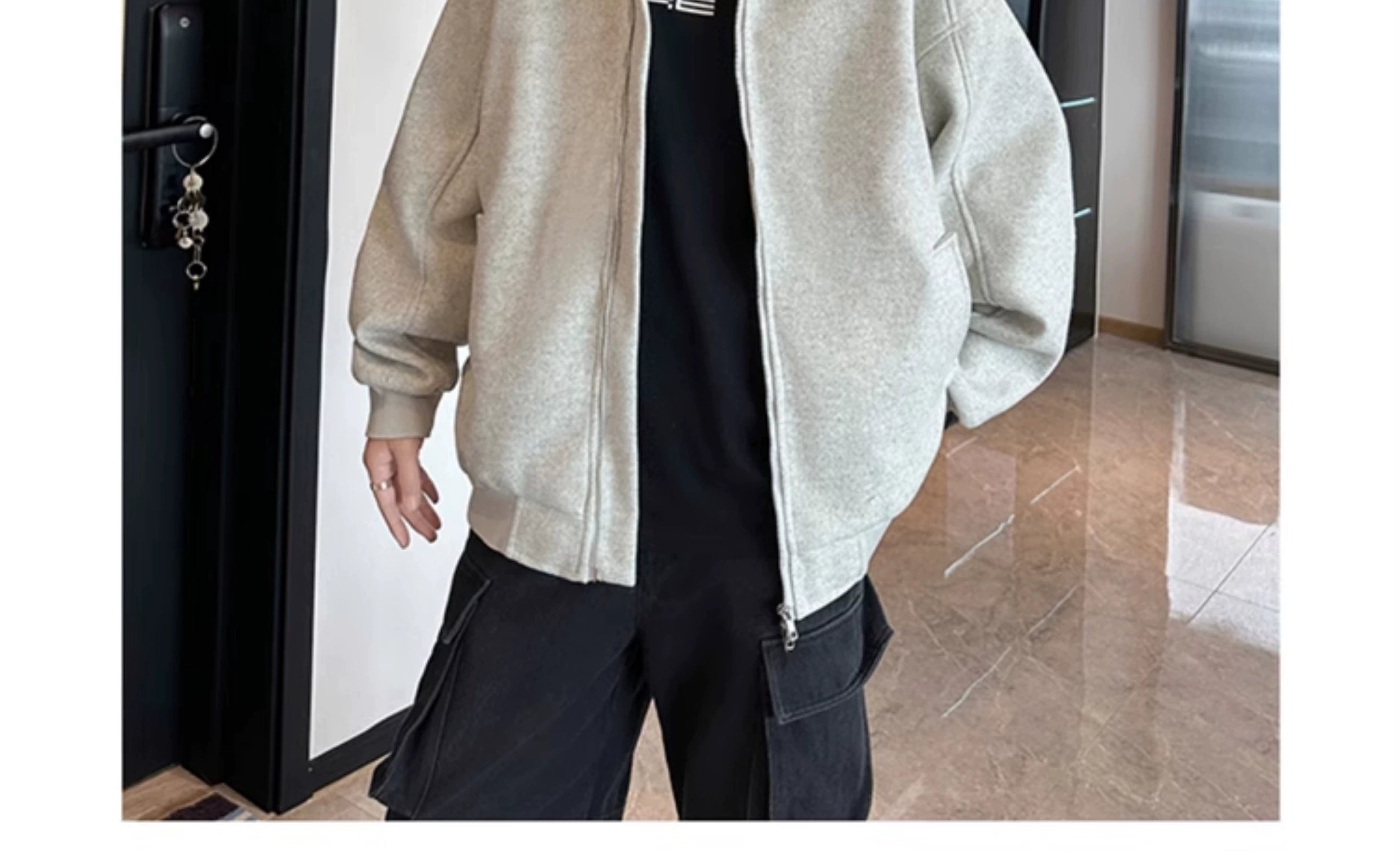 Oversized Stand Collar Zip Jacket