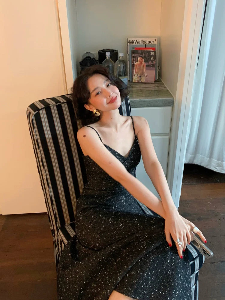 Classy Fishtail Spaghetti Strap Maxi Dress Black / M