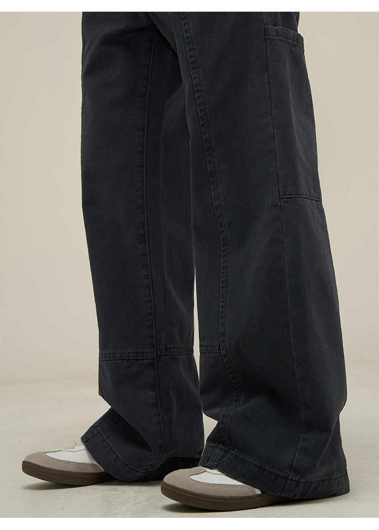 Washed Utility Panel Seams Wide Leg Jeans