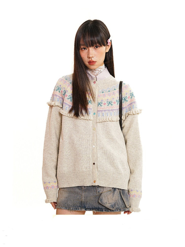 Vintage Fringe Fairisle Crochet Cardigan - chiclara