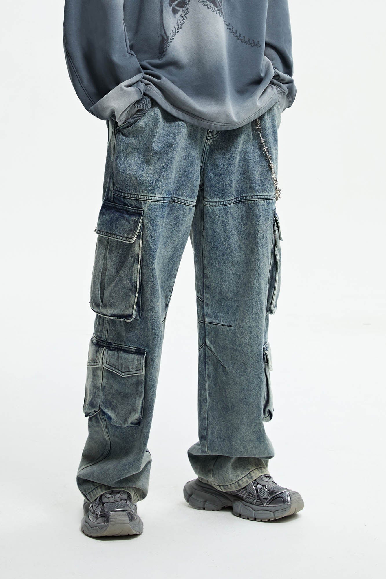 Jean de cargaison en jean en denim lavé