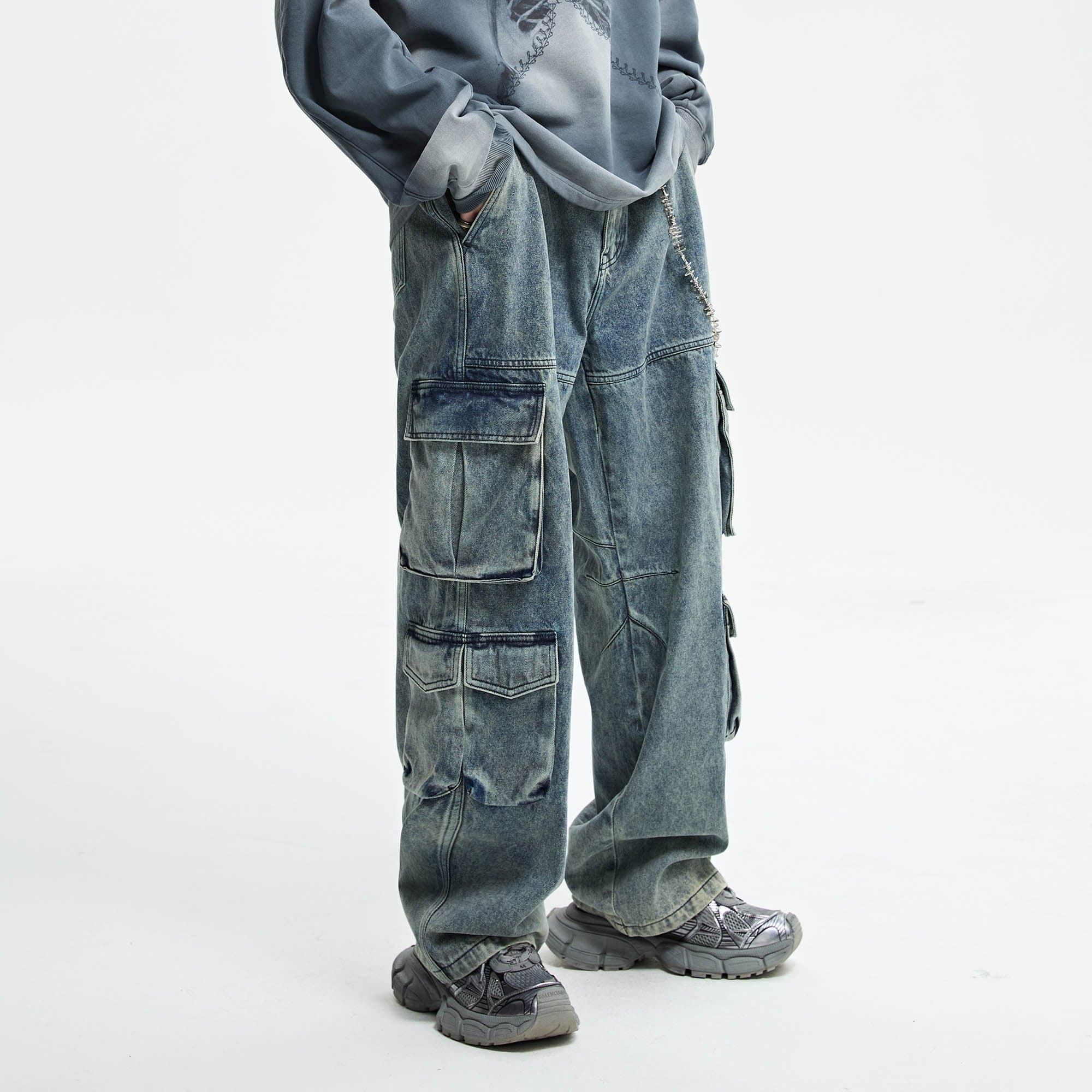 Jean de cargaison en jean en denim lavé