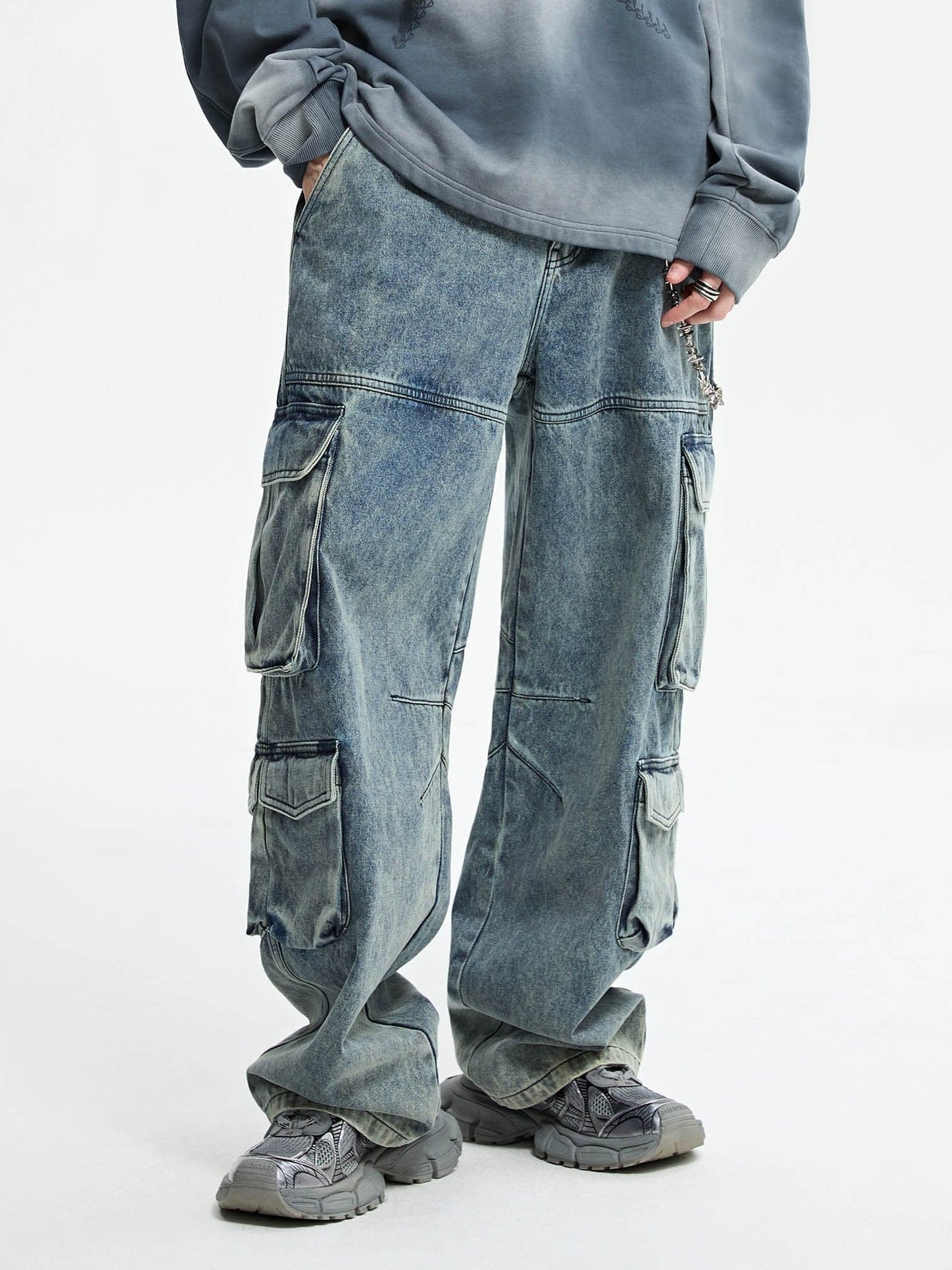 Jean de cargaison en jean en denim lavé