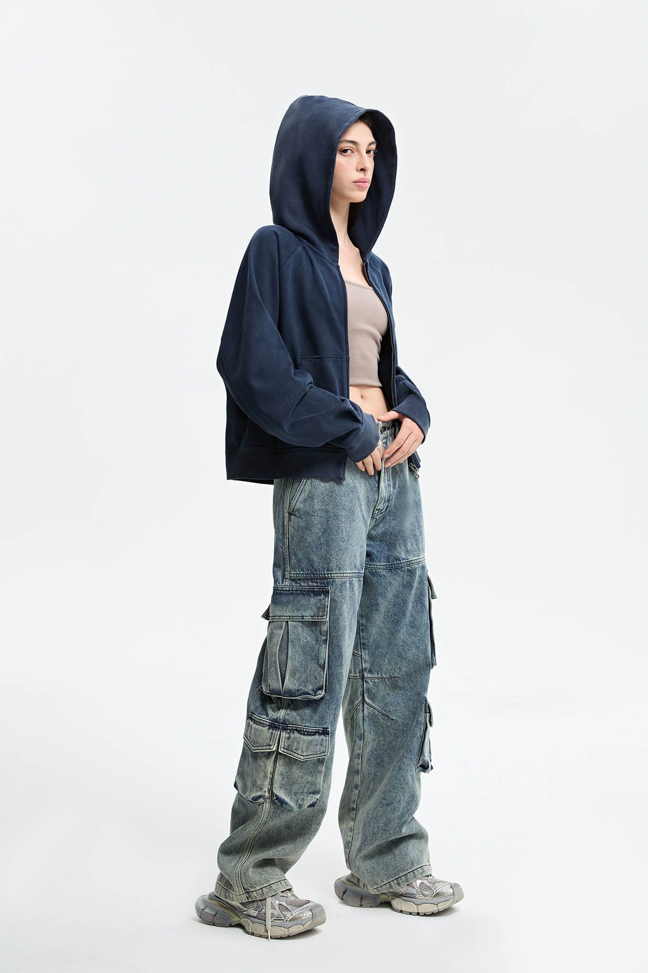 Jean de cargaison en jean en denim lavé
