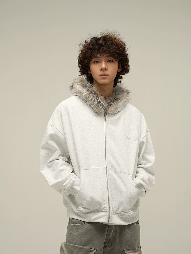 Cozy Luxe Oversized Fur Neck Zipper Hoodie Jacket - chiclara