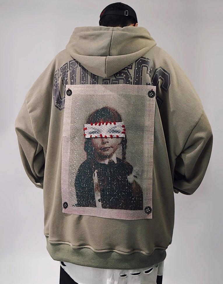 Patchwork Portrait Sweat à capuche surdimensionné