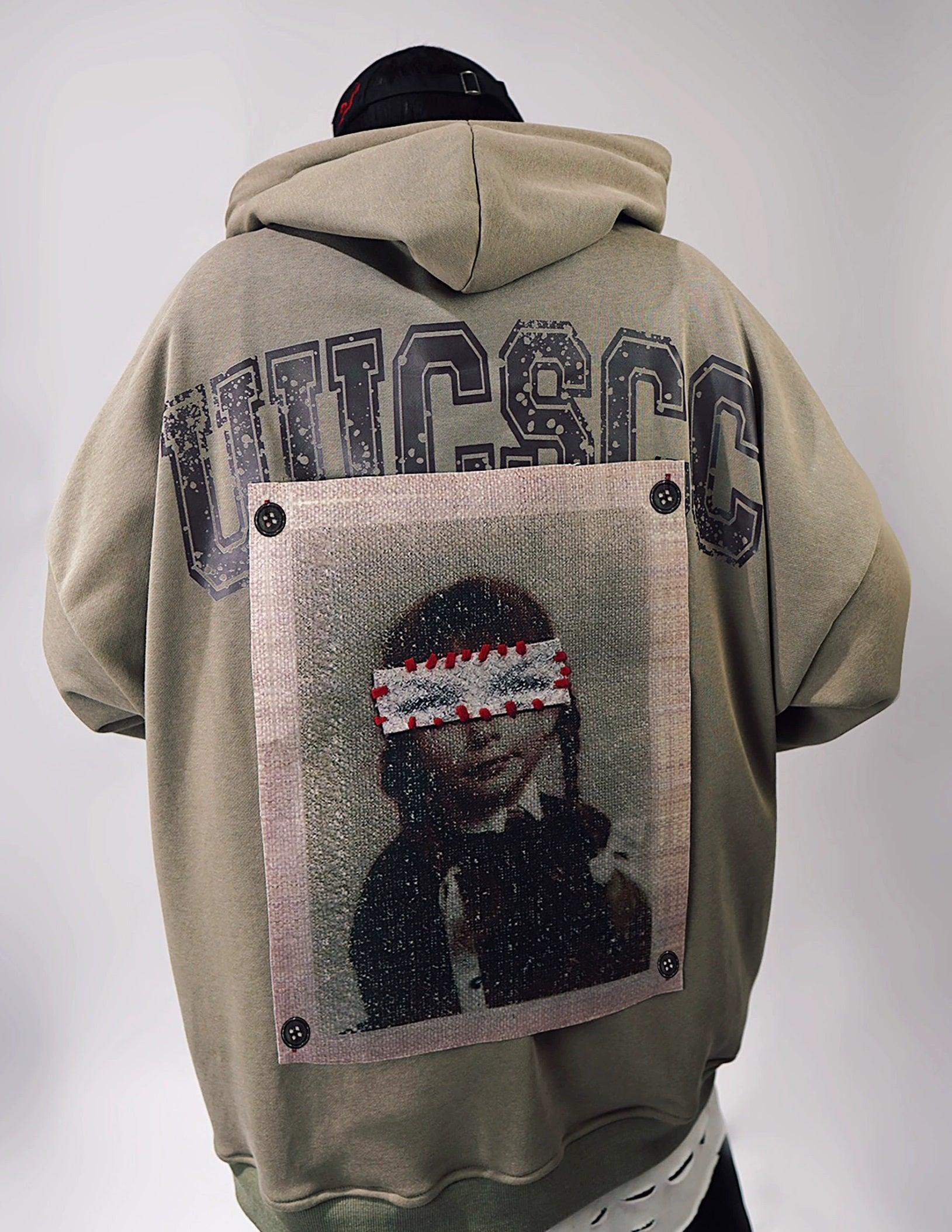 Patchwork Portrait Sweat à capuche surdimensionné