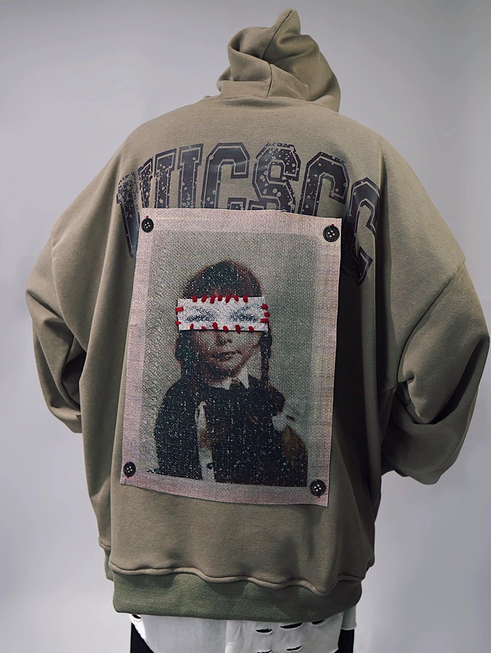 Patchwork Portrait Sweat à capuche surdimensionné