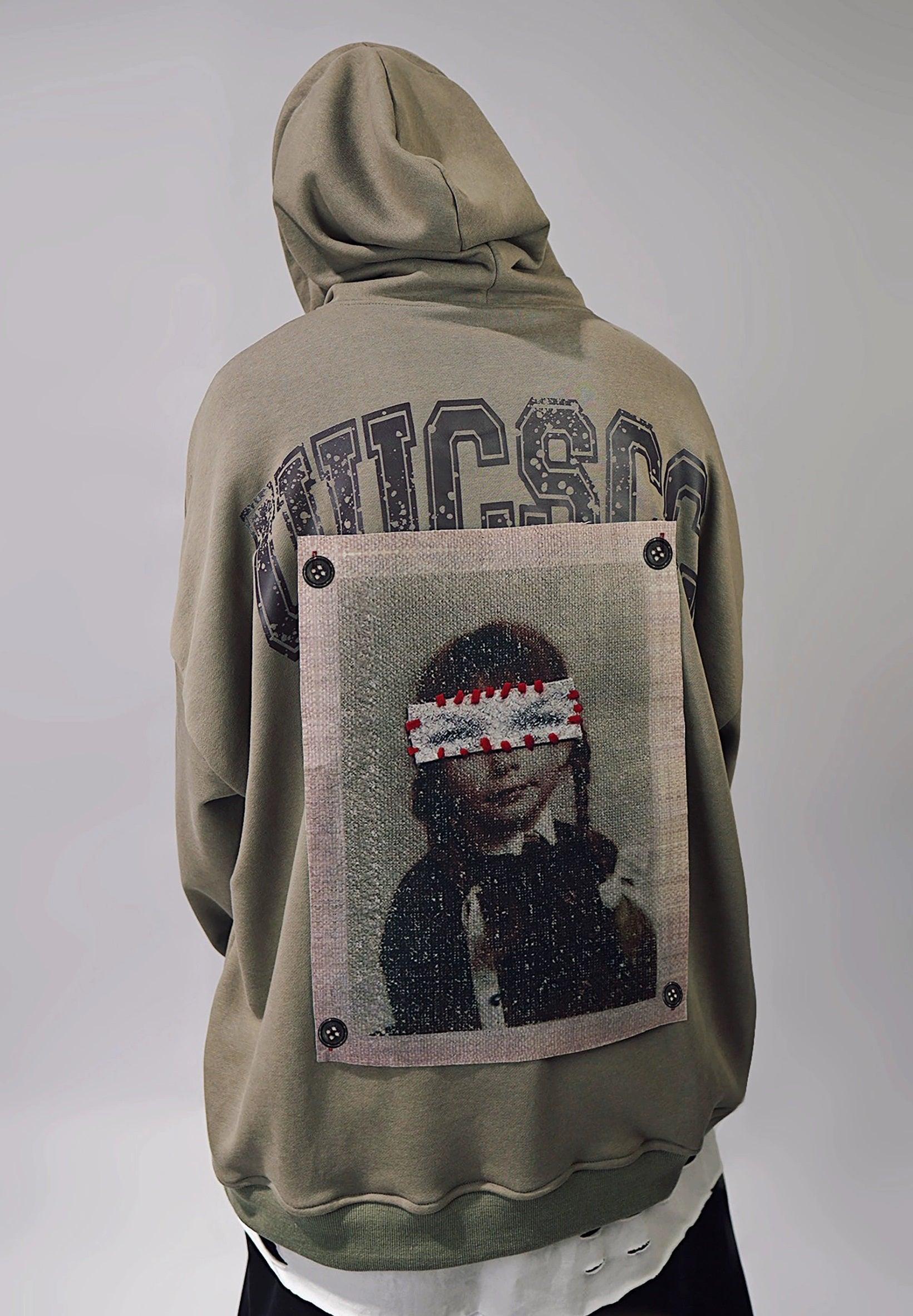Patchwork Portrait Sweat à capuche surdimensionné
