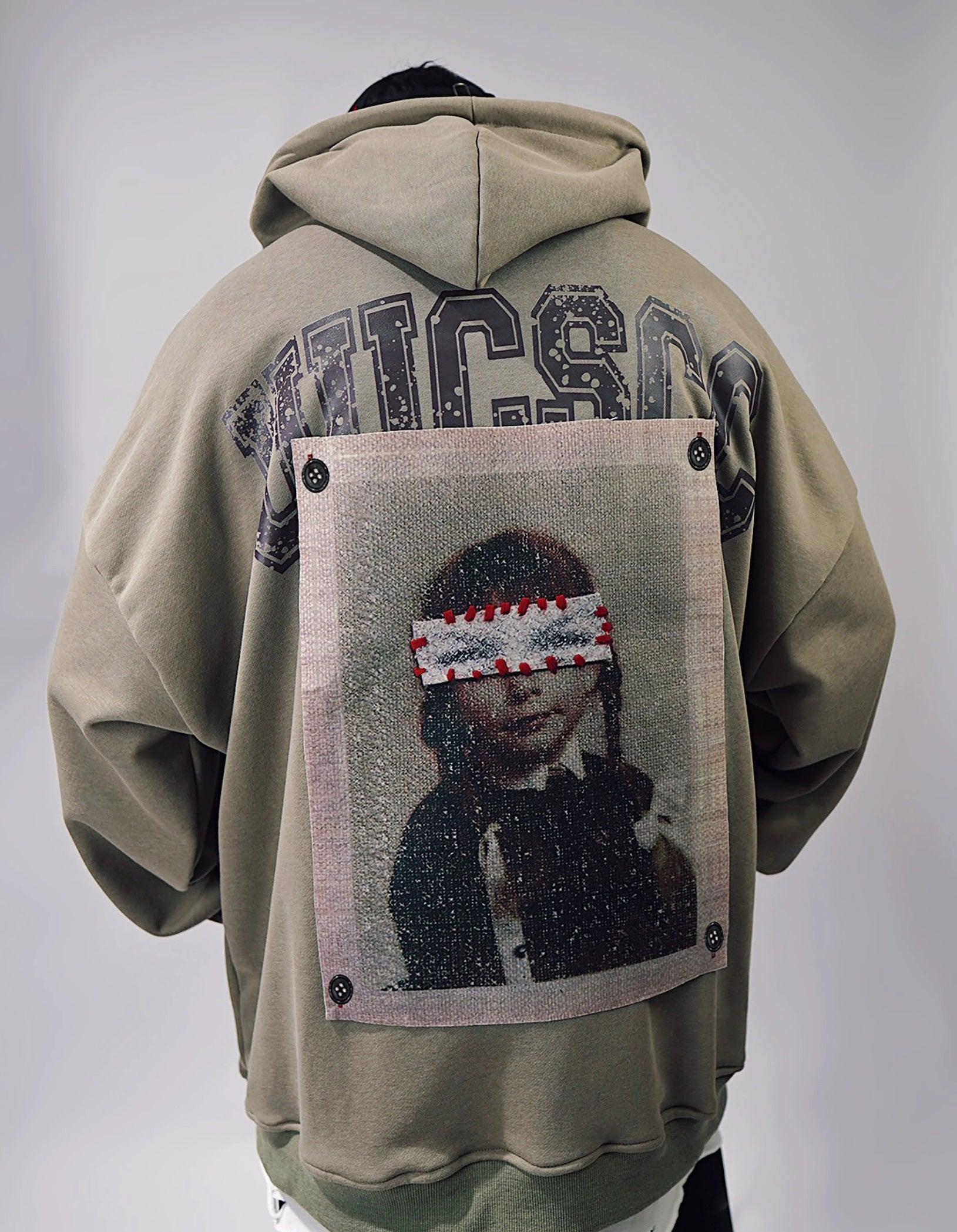 Patchwork Portrait Sweat à capuche surdimensionné