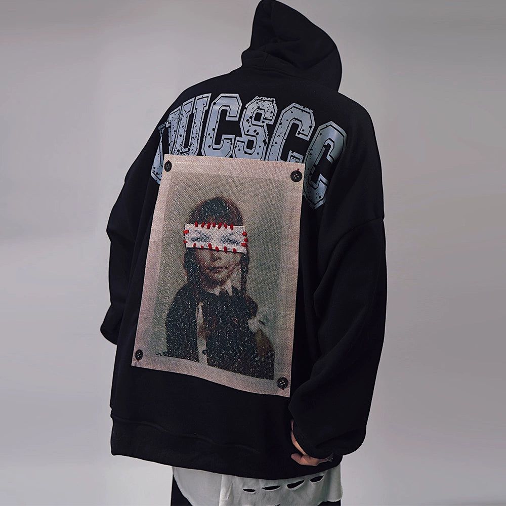 Patchwork Portrait Sweat à capuche surdimensionné