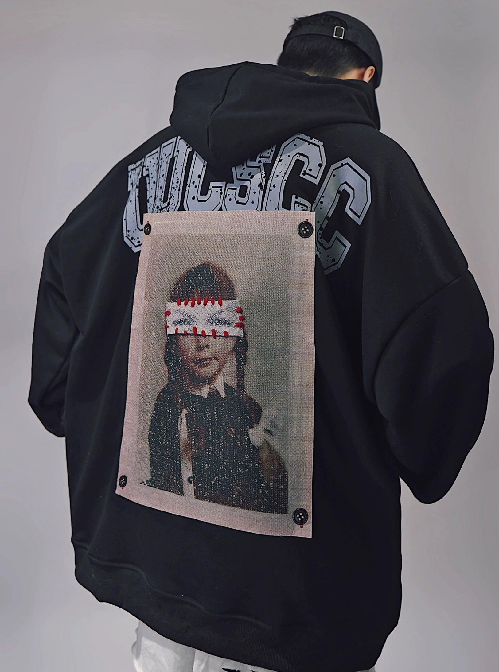 Patchwork Portrait Sweat à capuche surdimensionné