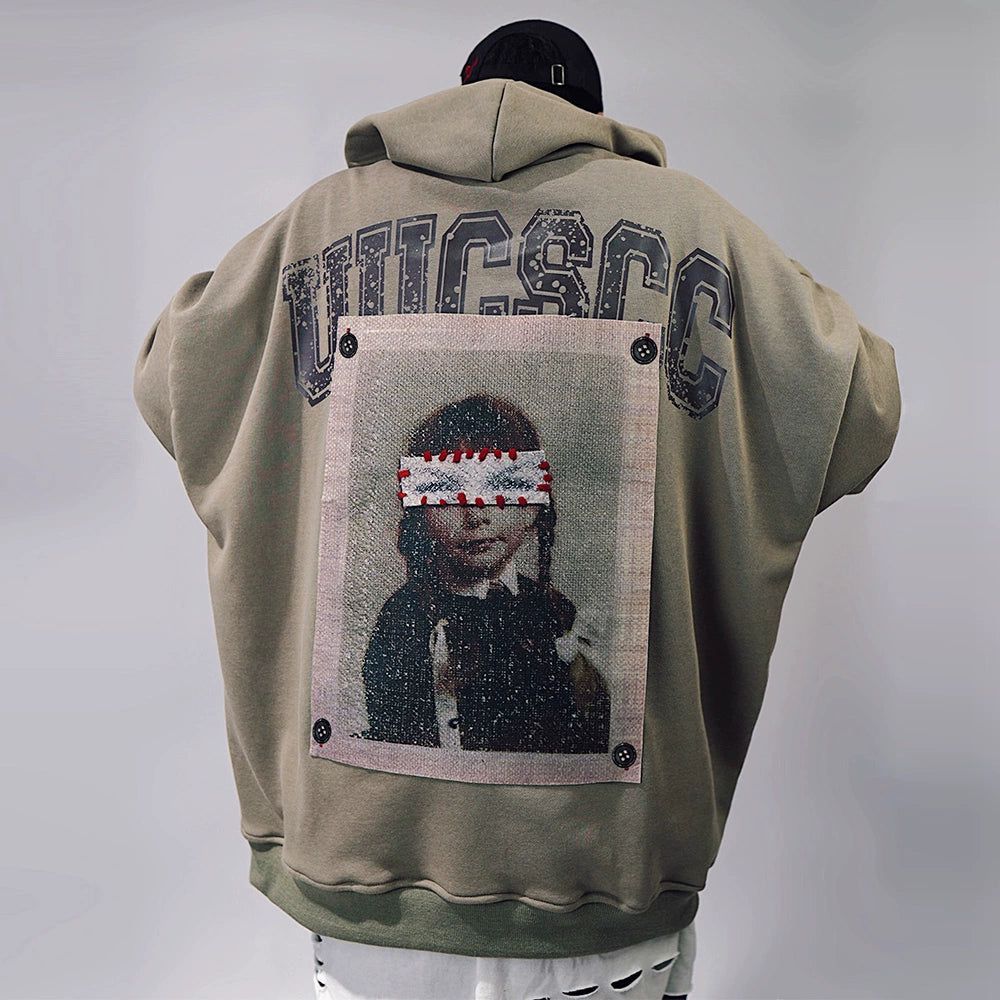 Patchwork Portrait Sweat à capuche surdimensionné