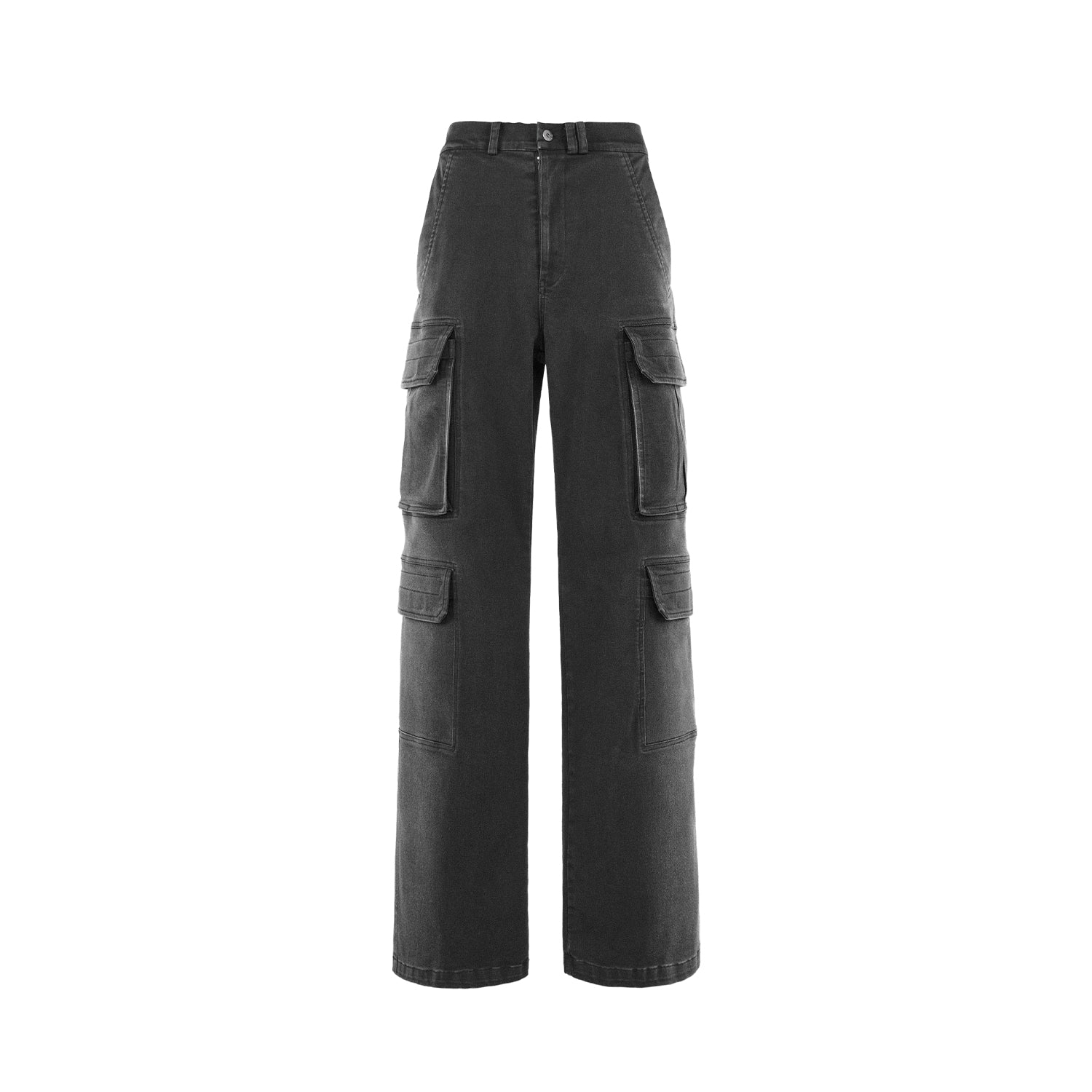 Jeans de carga negra gradiente de bolsillos múltiples