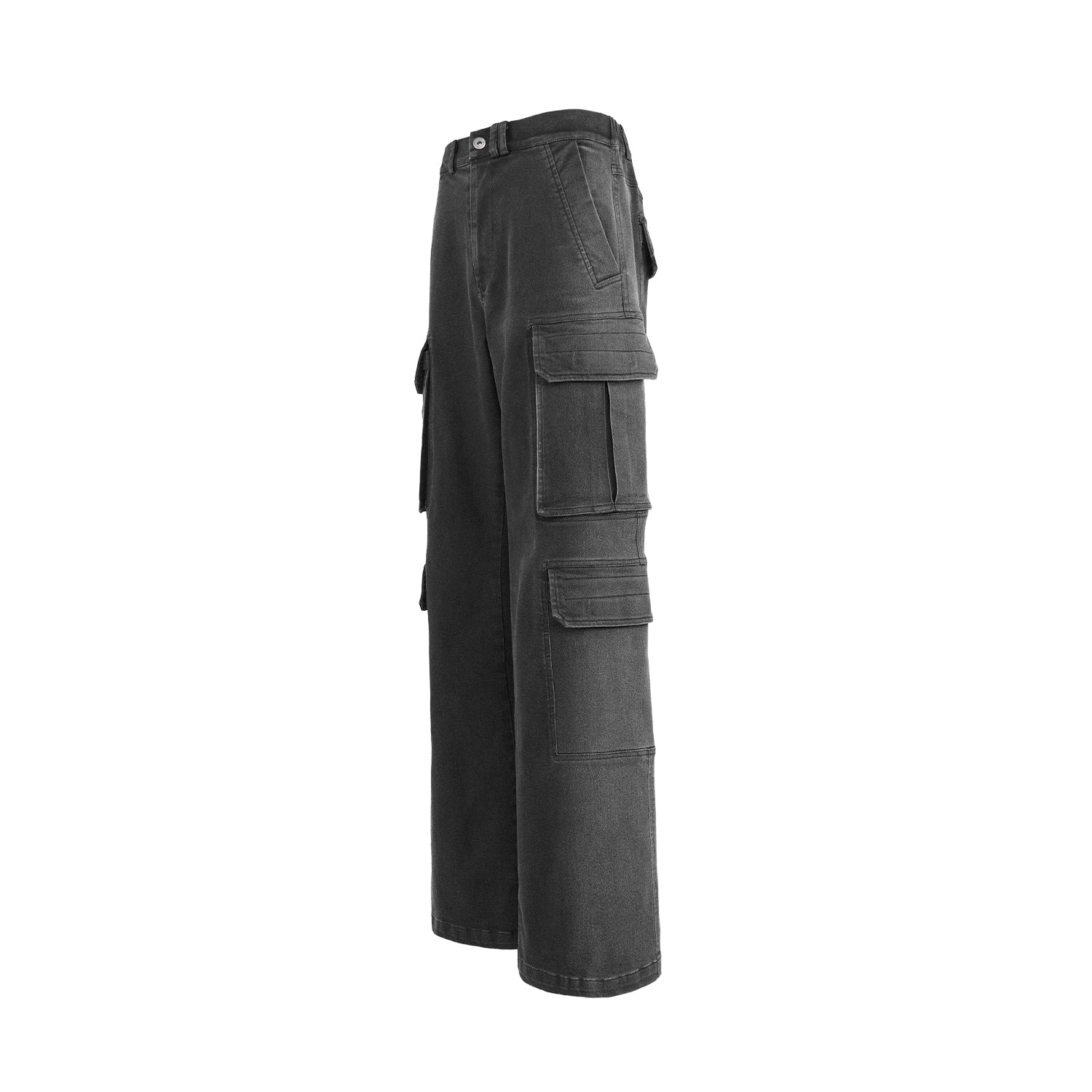 Jeans de carga negra gradiente de bolsillos múltiples