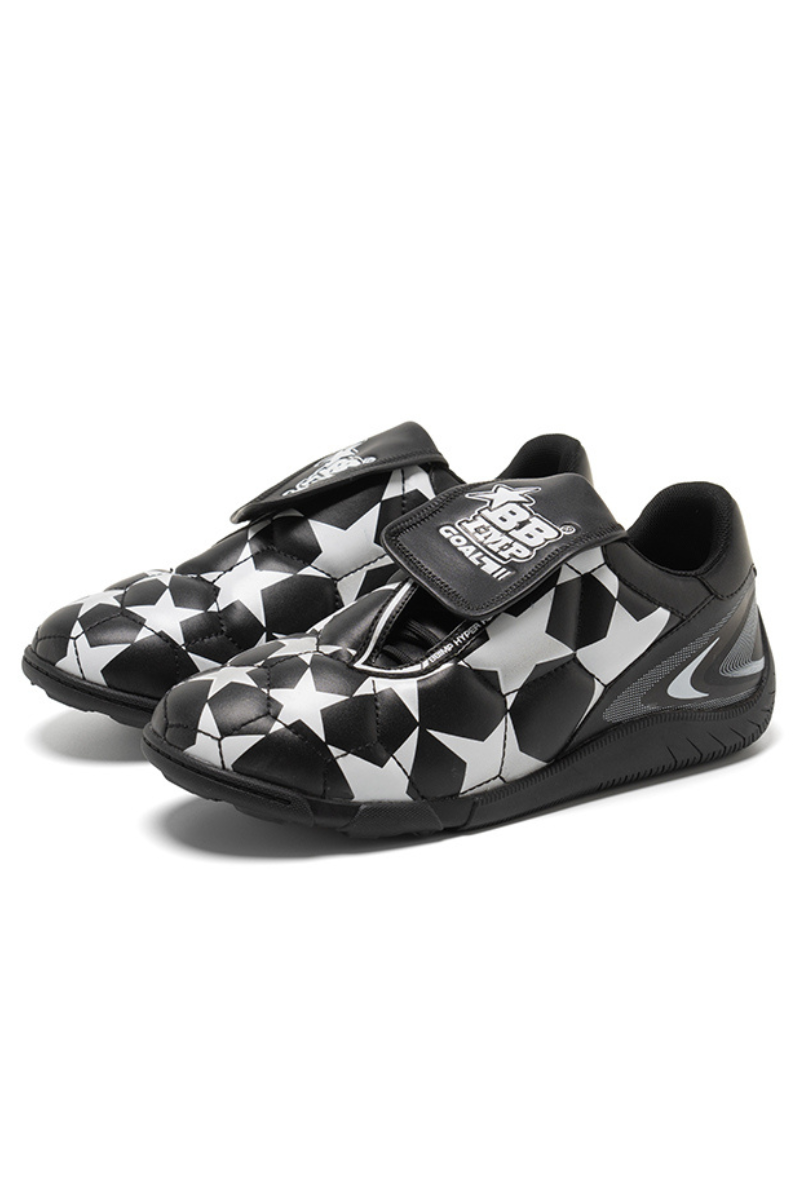 Black White Star Velcro Soccer Shoes