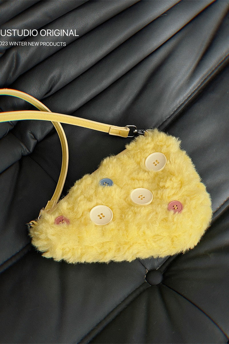 Yellow Furry Button Mini Shoulder Bag
