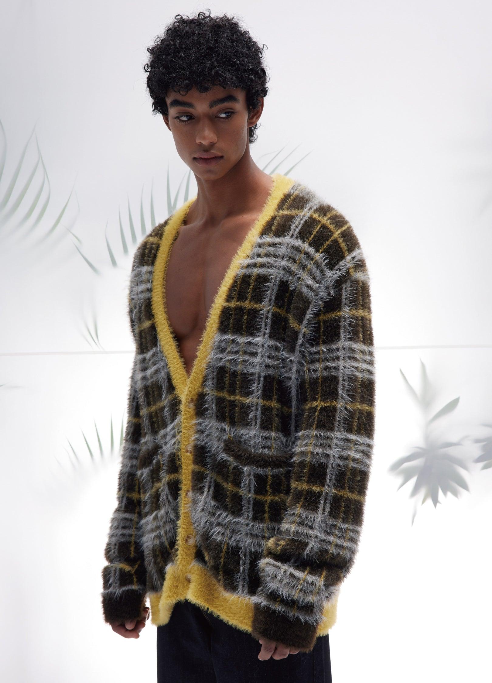 Mustard Plaid Mohair Cardigan - chiclara
