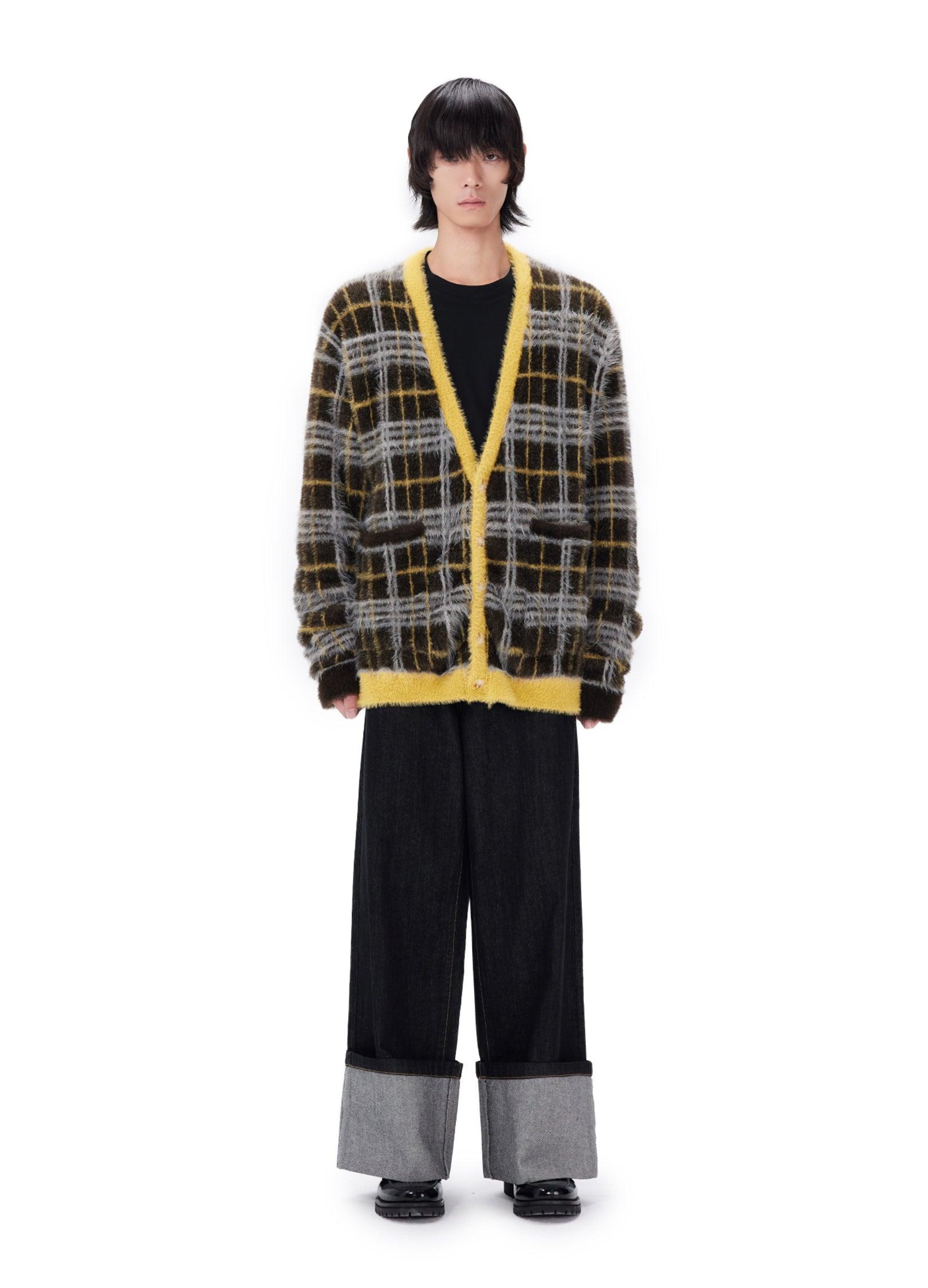 Mustard Plaid Mohair Cardigan - chiclara