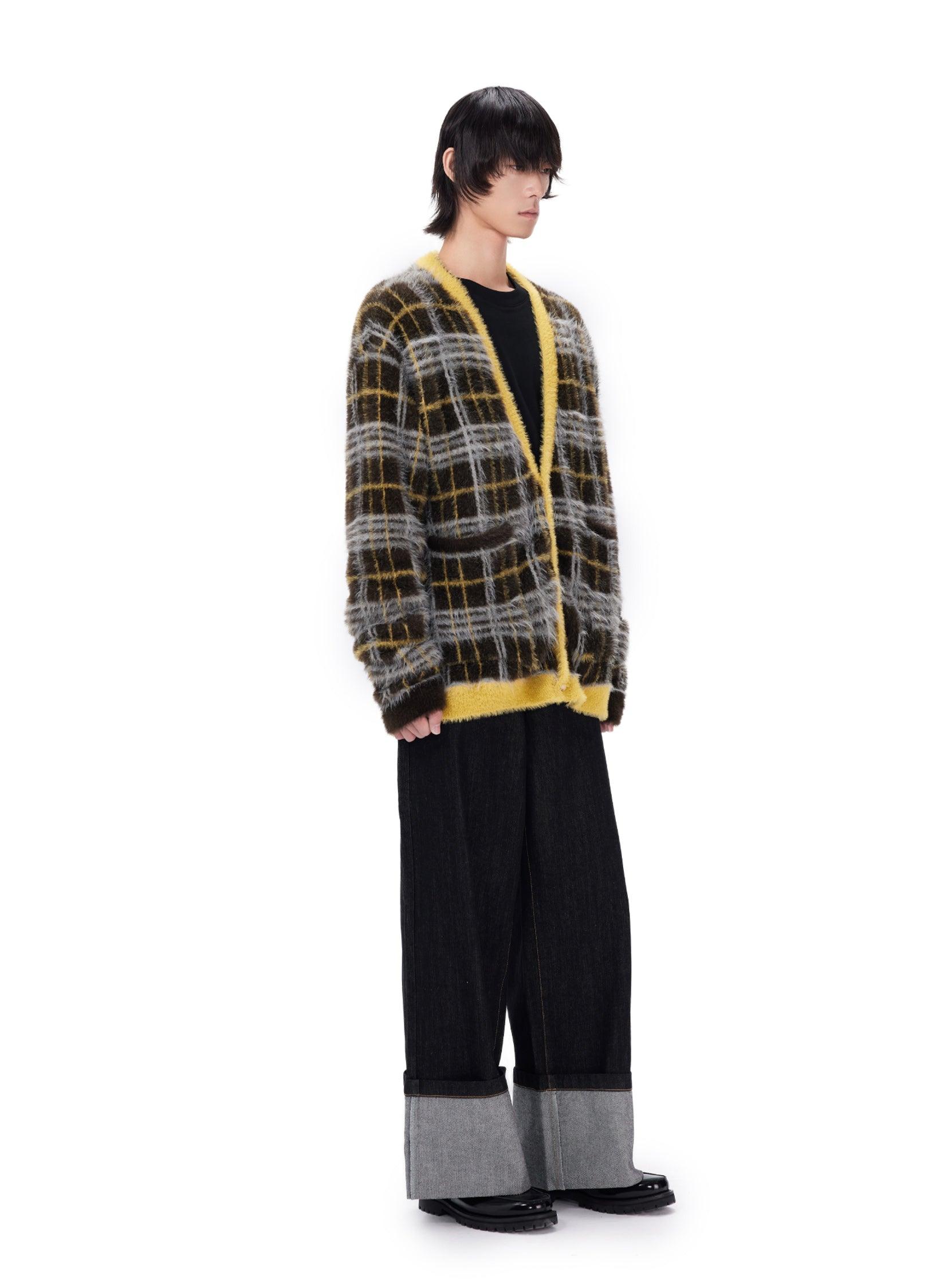 Mustard Plaid Mohair Cardigan - chiclara