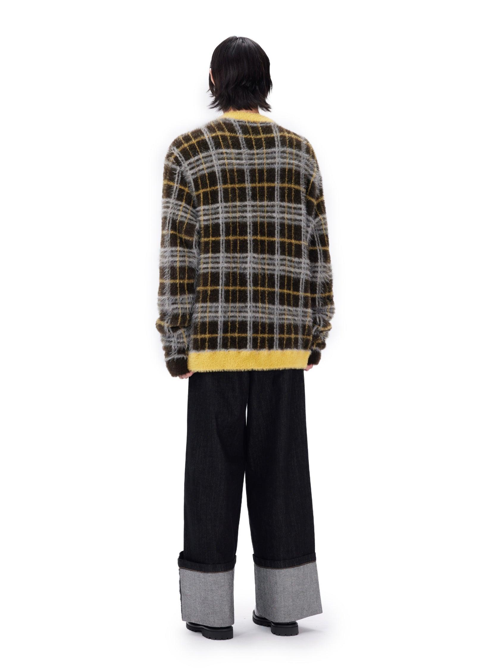 Mustard Plaid Mohair Cardigan - chiclara
