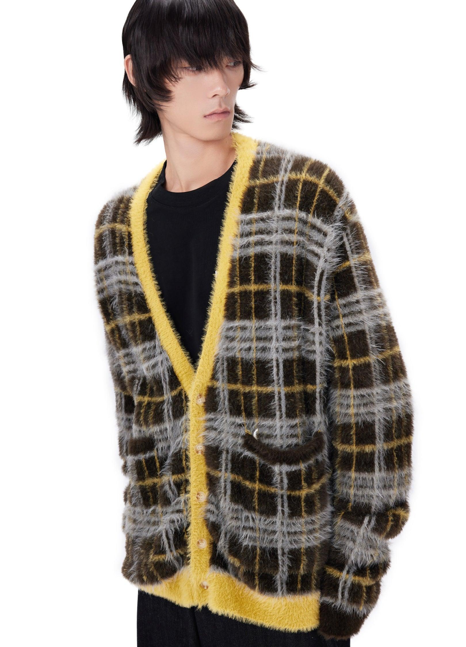 Mustard Plaid Mohair Cardigan - chiclara