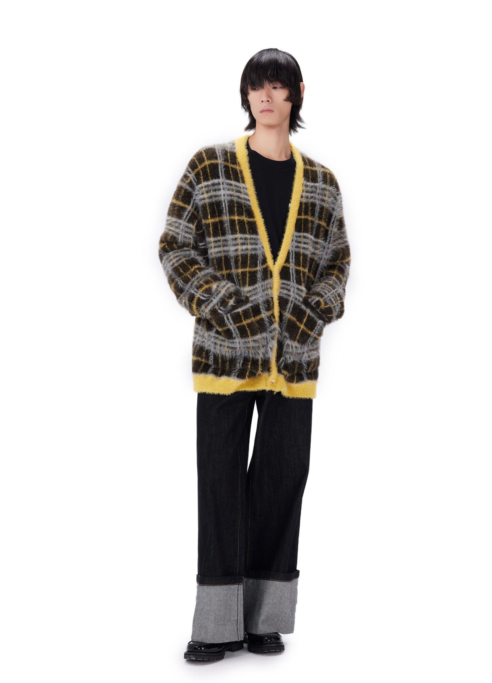 Mustard Plaid Mohair Cardigan - chiclara