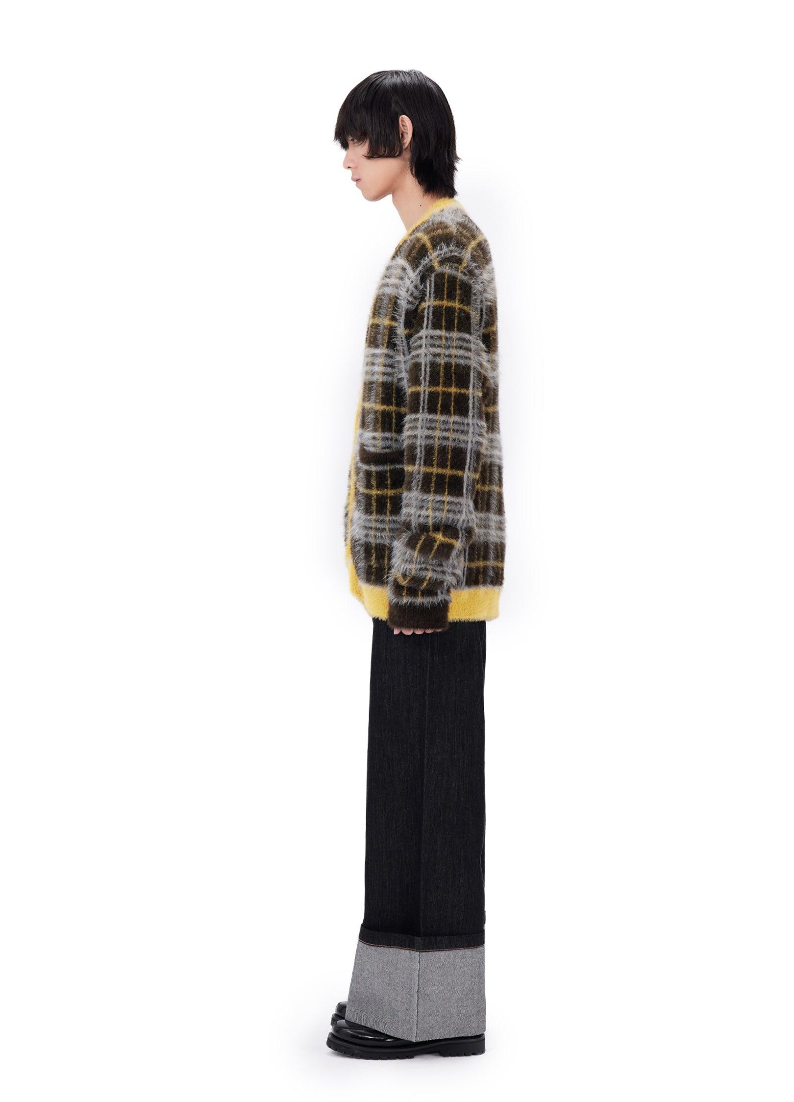 Mustard Plaid Mohair Cardigan - chiclara