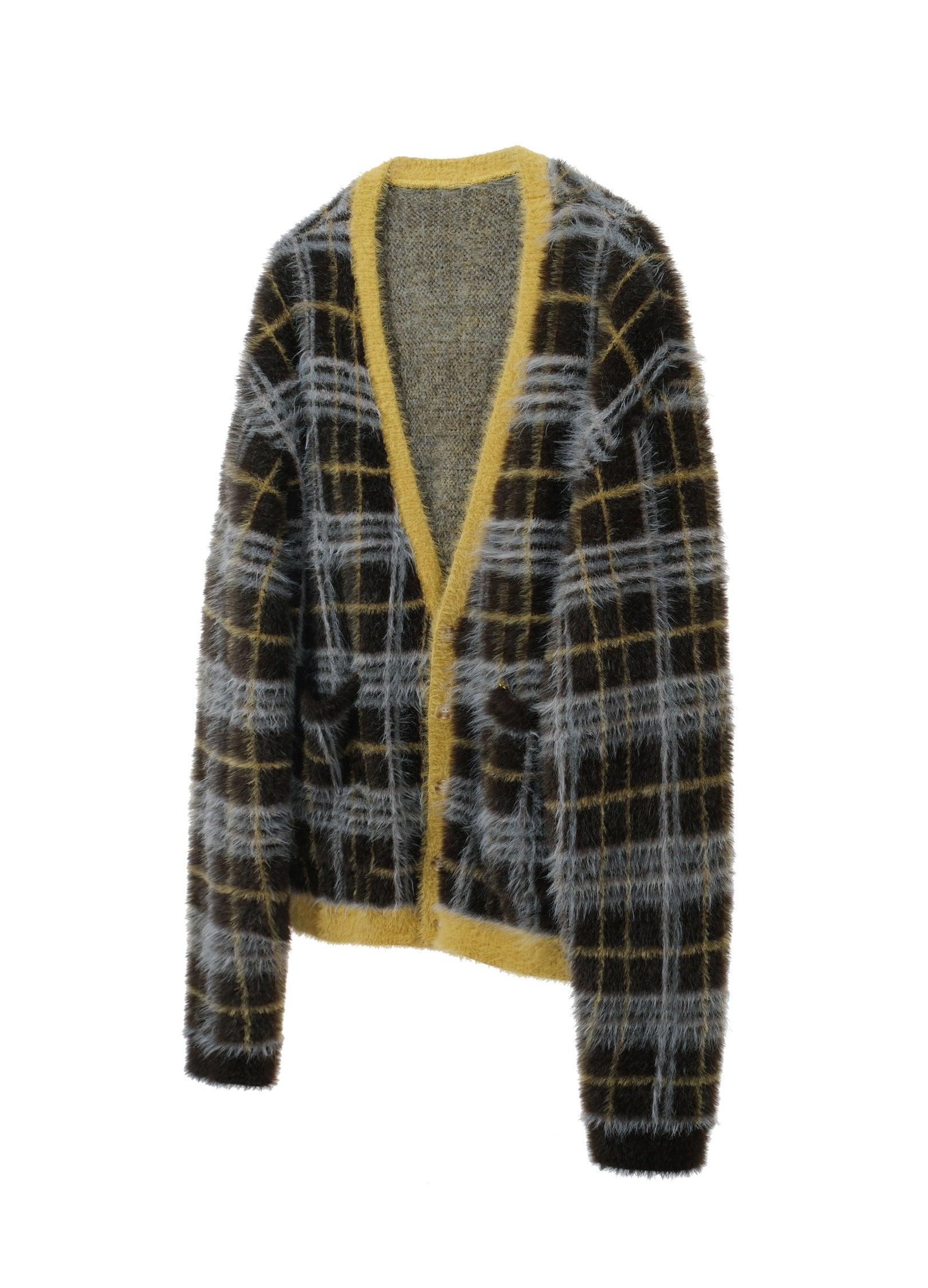 Mustard Plaid Mohair Cardigan - chiclara