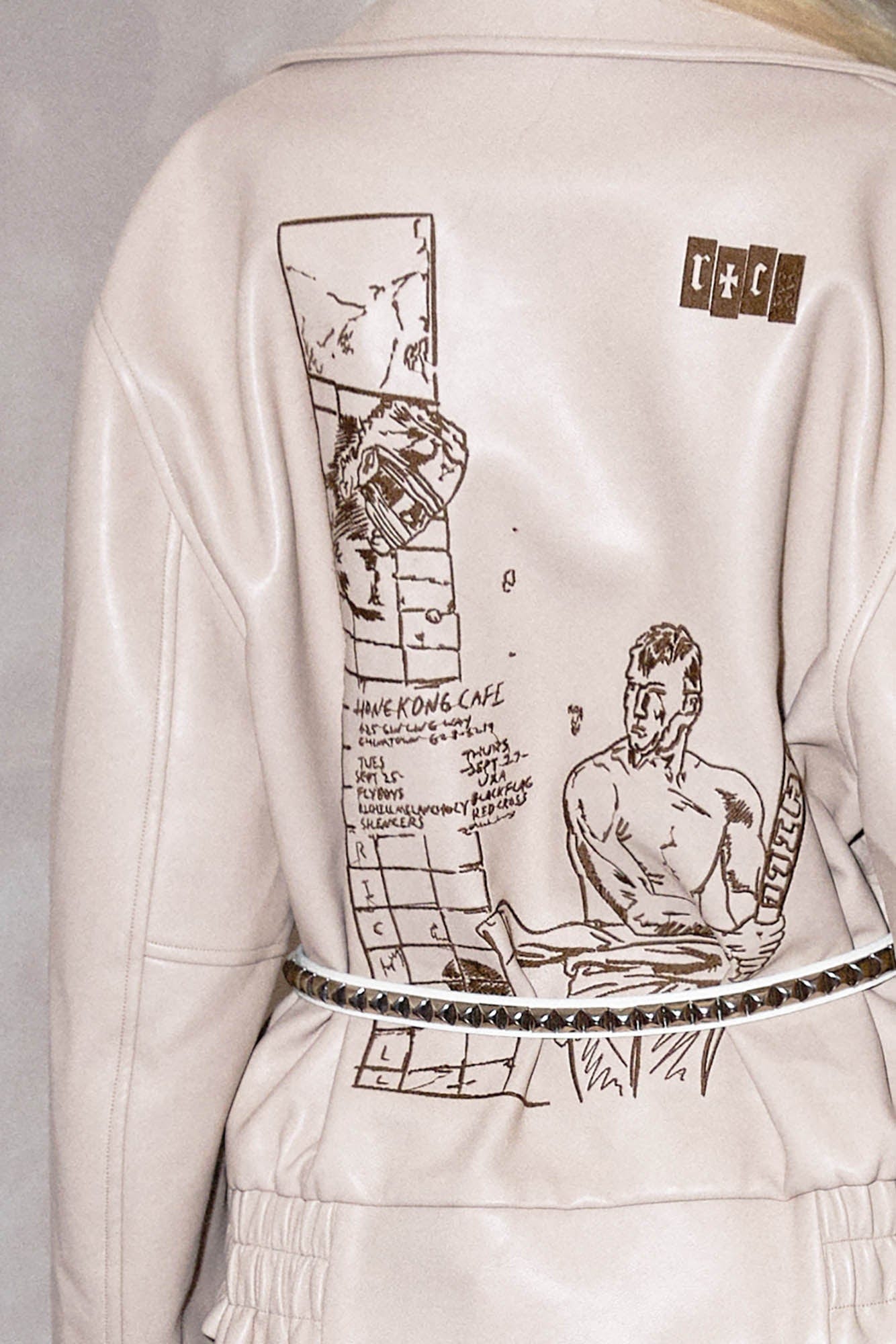 Veste de fumée en cuir crème
