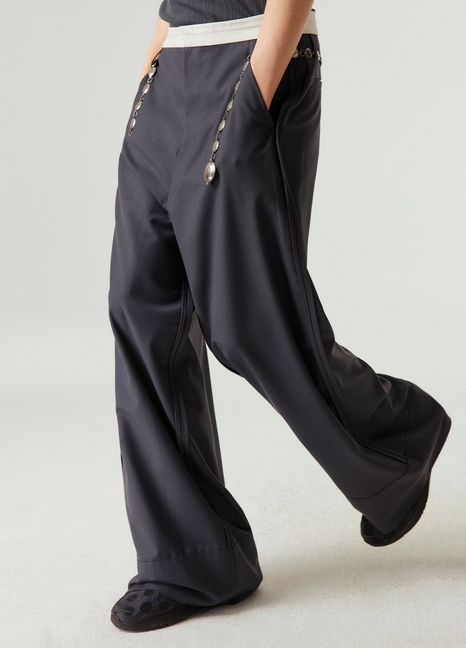 리버스 솔기 와이드 레그 팬츠