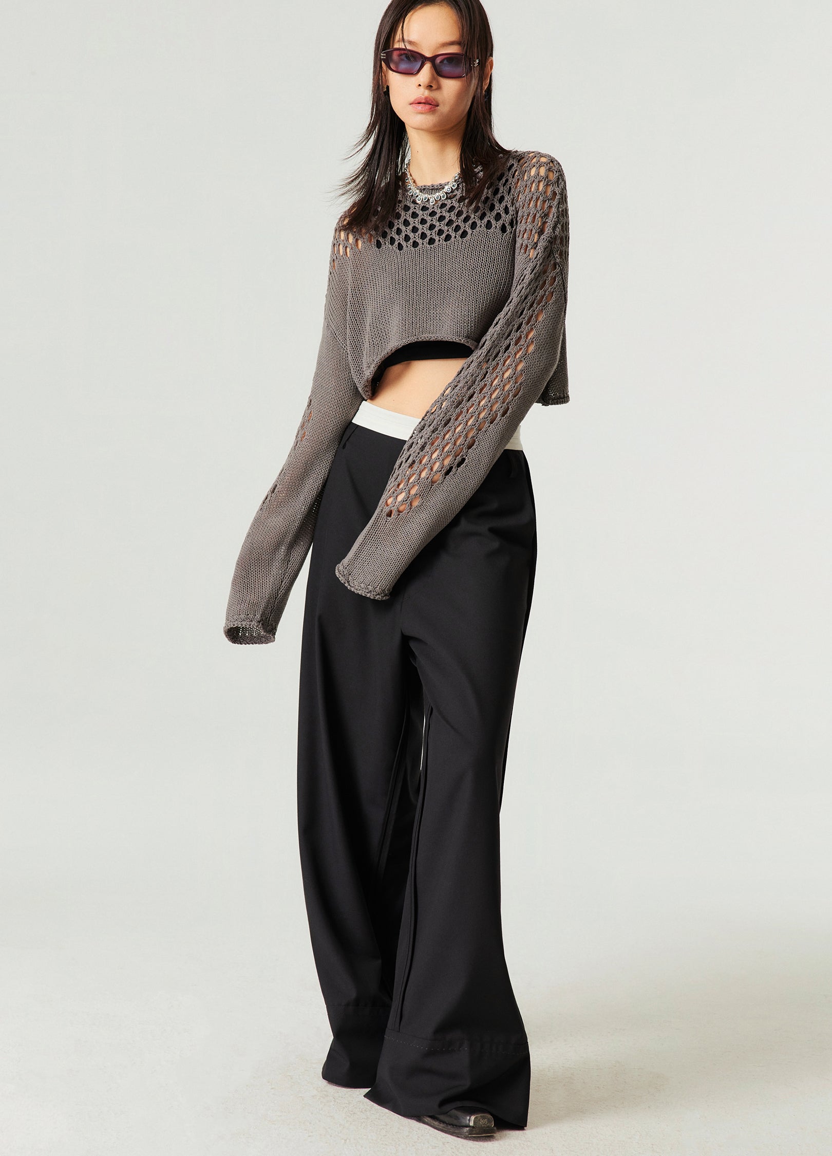 리버스 솔기 와이드 레그 팬츠